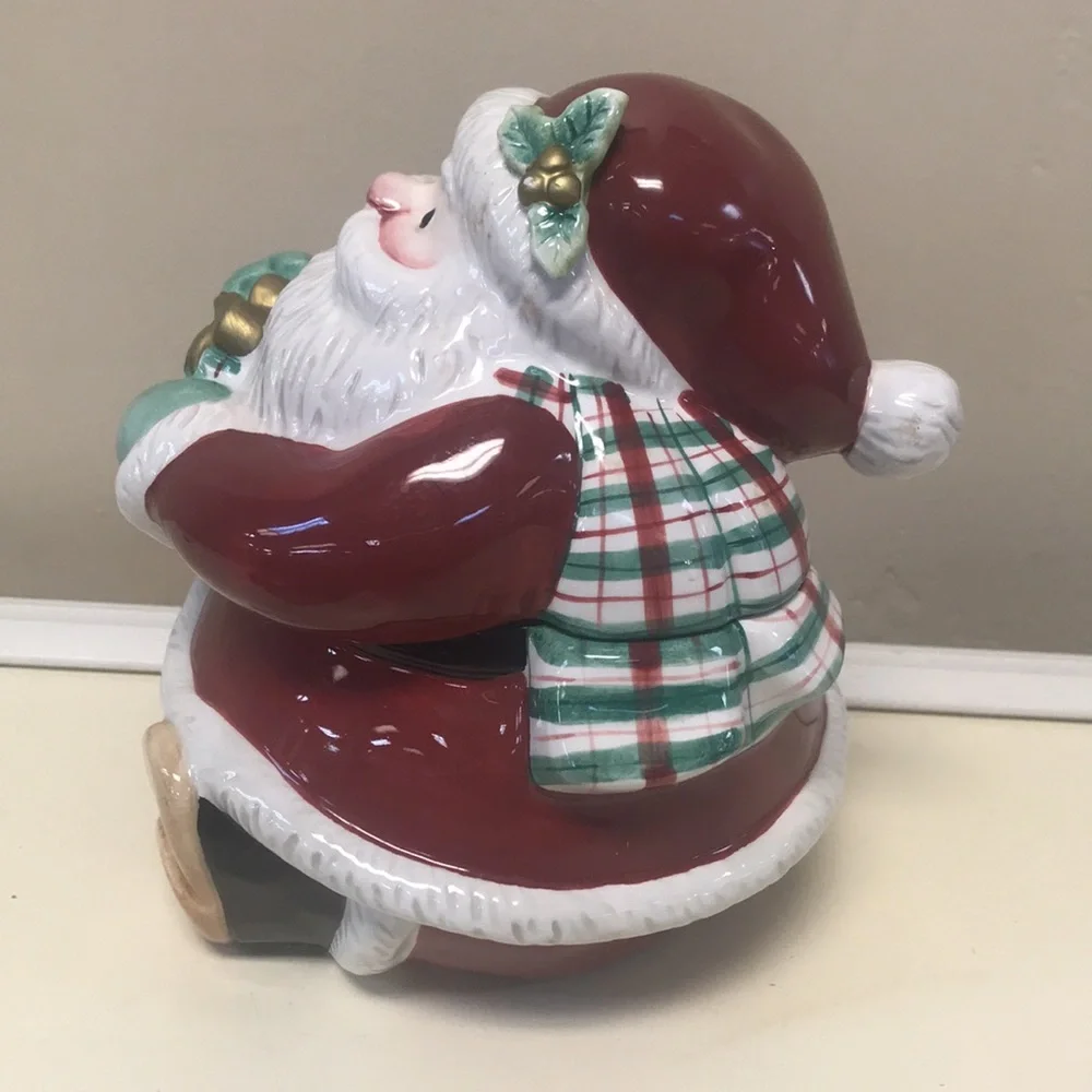 Fitz & Floyd Plaid Santa‎ Candy Jar